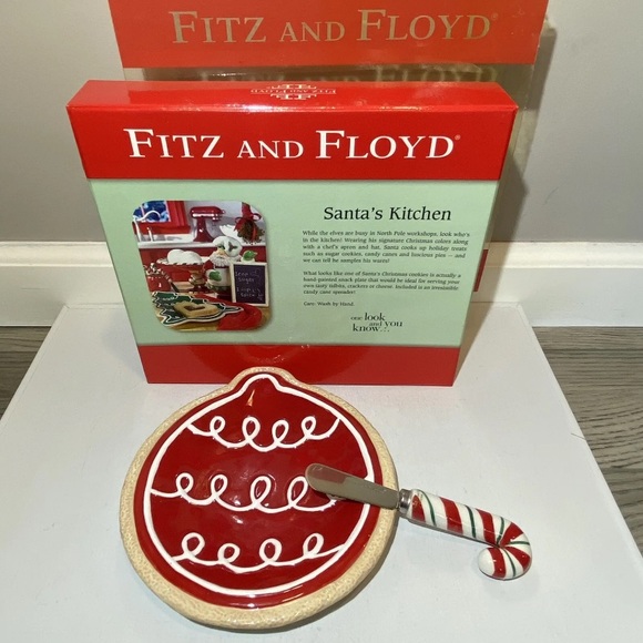 New Fitz and Floyd Santa’s Kitchen Snack Plate & Spreader Ornament CandyCane NIB - Picture 3 of 10